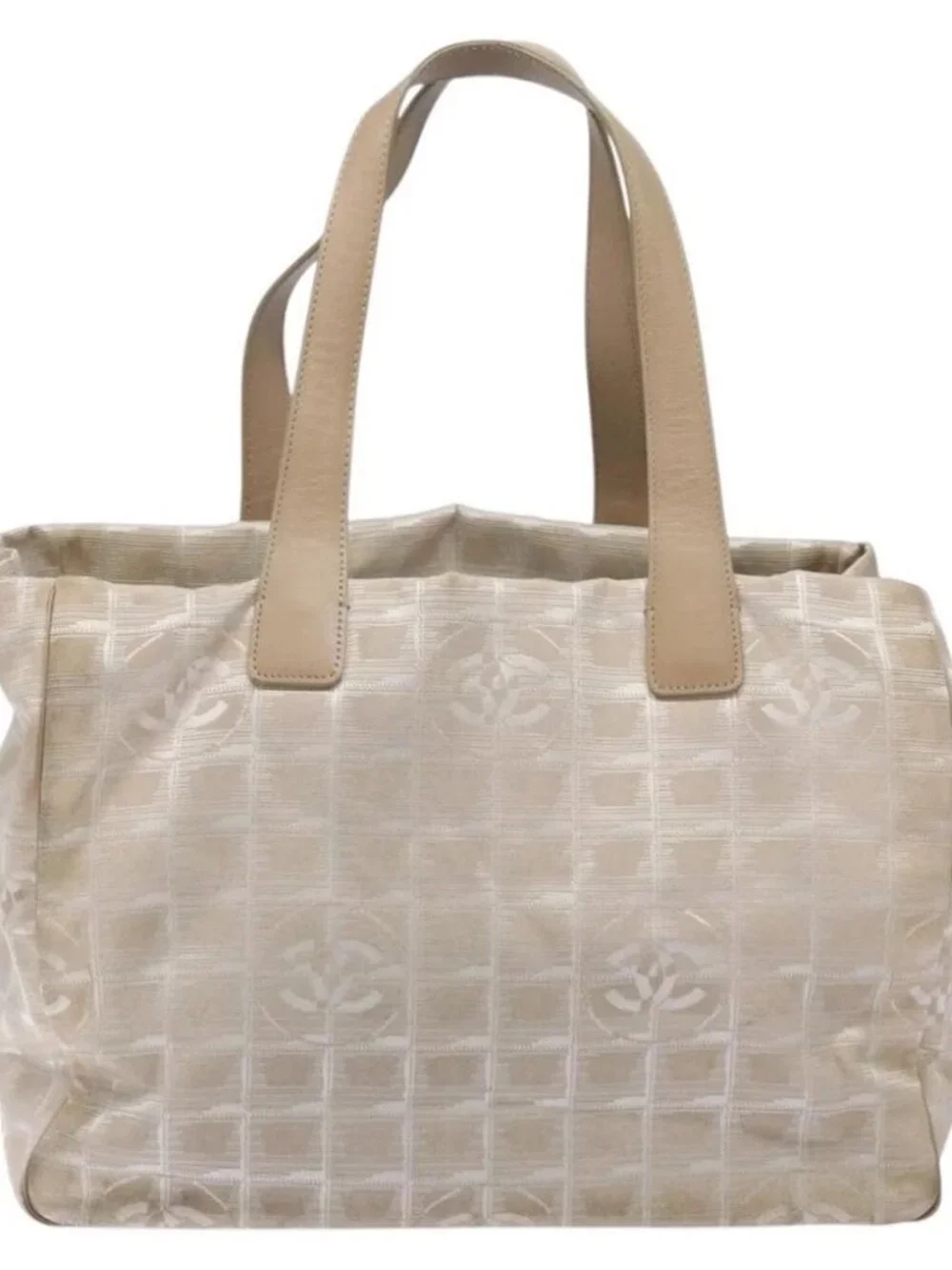 CHANEL New Travel line Hand Bag Beige Silver CC Auth 141510